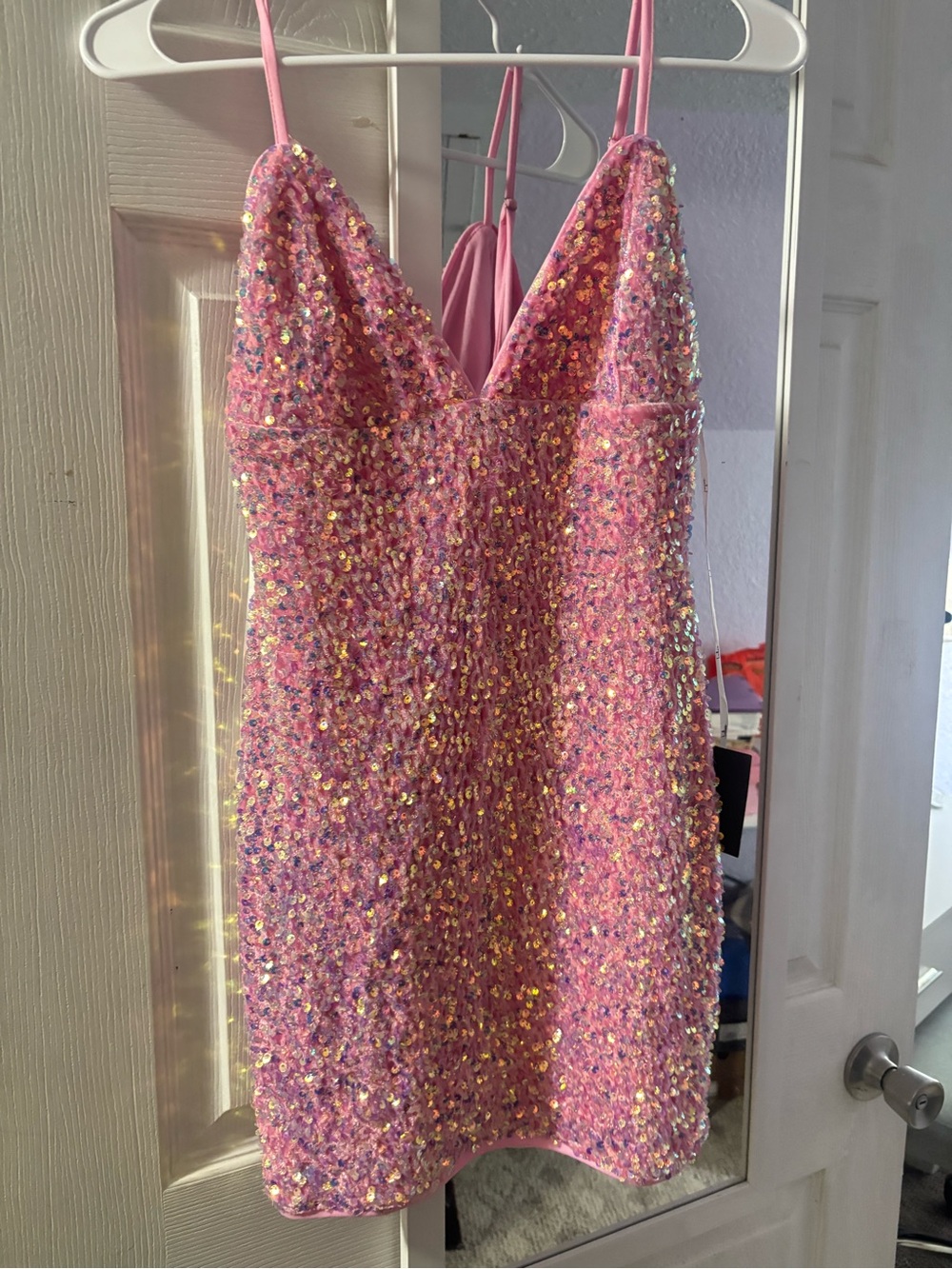 Lulu's Pink Sequin Spaghetti-Strap Mini Dress